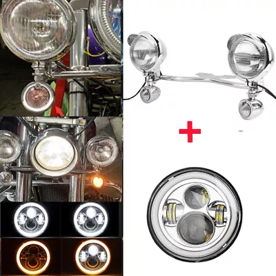 7  LED Headlight + Passing Lights Bar For Kawasaki Vulcan VN 1500 1600 1700 2000 • $92.99