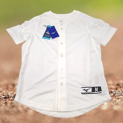 Mizuno Aerolite Youth Kids Size Medium Full Button Baseball Jersey White • $9.16