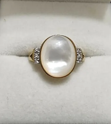 QVC Mother Of Pearl And Diamond Accents 9k Gold Ring Size K-L • £200