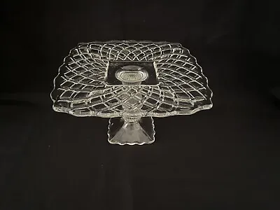 Vintage Trellis Lattice Glass Cake Plate Pedestal Stand Pastry Dessert Display • $39.99