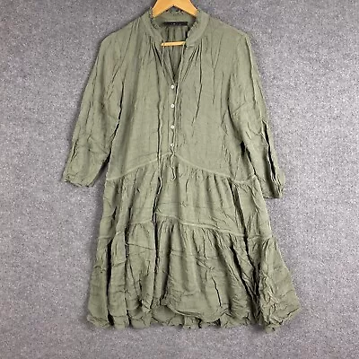 Decjuba Dress Womens 10 Green Shirt Popover Peasant Festival Tiered Flowy • $34.95