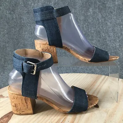 Merona Sandals Womens 7.5 Talia Quarter Ankle Strap Blue Denim Block Heel Casual • $16.99