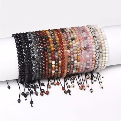 Adjustable 4MM Stone Beads Bracelet For Women Natural Agates Bangles Onyx Lapis • $3.64