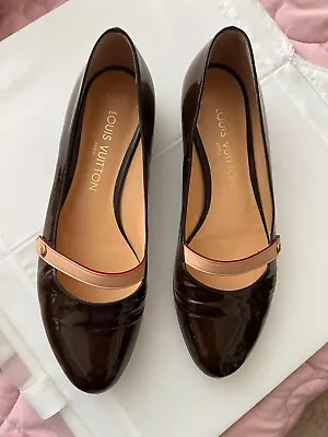 Louis Vuitton Brown Mary Jane Patent Leather Flats EU 37 Preowned • $150