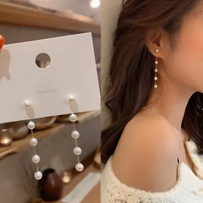 $1.39 • Buy Pearl Long Earrings Moon Star Flower Rhinestone Wedding Pendant Earrings Korean