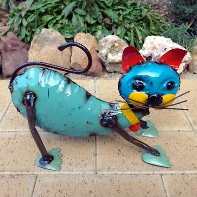 Metal Cat Stretching Garden Sculpture Ornament Statue • $43.40