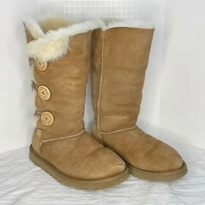 UGG Bailey Button Triplet Lined Tall Boots Size 6 Hole On Toe Great For Crafting • £10.70