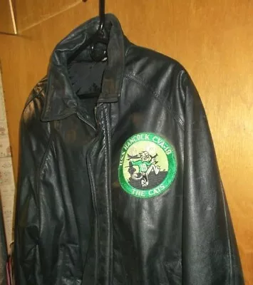 Mens USS HANCOCK CVA-19 THE CATS Genuine Leather Jacket Size XL Black  • $37