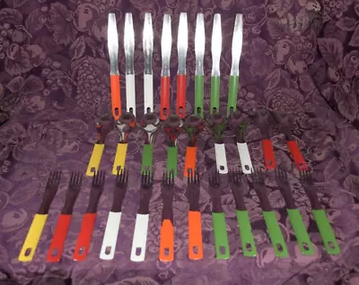 Lot Of 29 MCM Holland RELAX Mod Flatware Set  Enamel Stainless Kitchen Decor • $100