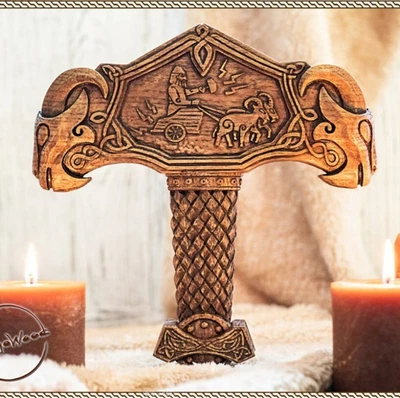 £20.39 • Buy NEW Hammer Viking God Mjolnir Plaque Norse Resin Home Decor Statue Altar Goat