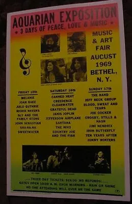 $39.99 • Buy 1969 WOODSTOCK MUSIC FESTIVAL CONCERT POSTER ART 60's Grateful Dead Bethel NY