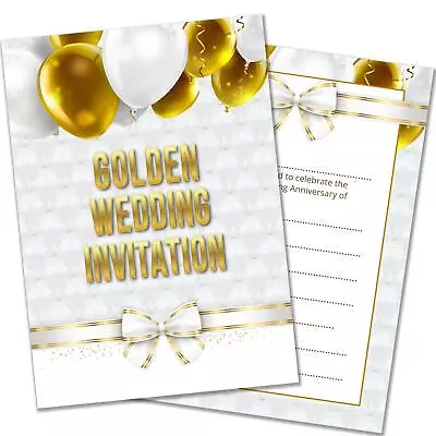 20 X GOLDEN WEDDING INVITES. ANNIVERSARY INVITATIONS WITH ENVELOPES • £5.99