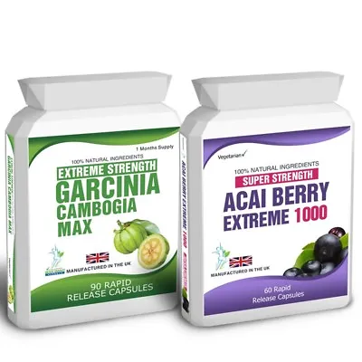 90 Garcinia Cambogia 60 Acai Berry Extreme Plus Free Weight Loss Dieting Tips • £10.99