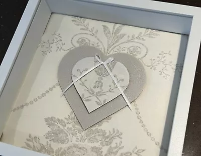 LARGE 27cm Laura Ashley Josette Fabric 3D Heart Picture Dove Grey Off White • £23.50