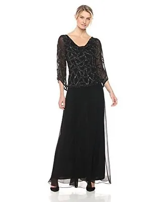 J Kara Women's Three Quarter Sleeve Beaded Dress Black/Mercury 8 • $25.35