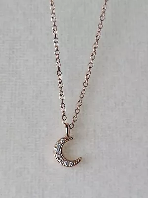 Gabriel & Co. GABY Collection 14k Rose Gold Diamond Pave Moon  Necklace 17.5  • $199.99