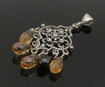 925 Sterling Silver - Vintage Citrine & Black Spinel Dangling Pendant - PT18775 • $35.72