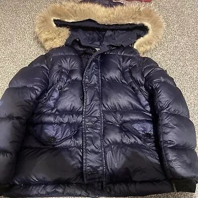 £40 • Buy Stone Island Navy Down Jacket Fur Trim Hood Boys