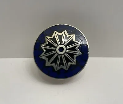 Vintage Sterling Silver 925 Mexico Blue Enamel Inlay Snuff Pill Box TP - 123 • $55