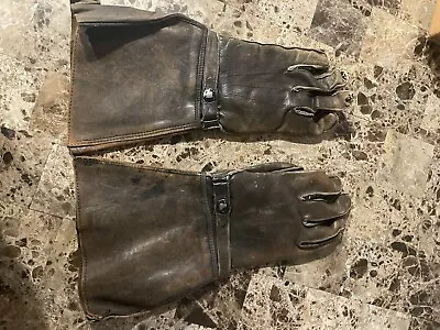 Vintage Military Motorcycle Gloves Gauntlets Brown Leather Motorcycle Gloves • $25