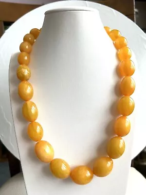 Vintage Style Oval Shape Egg Yolk Amber  Resin Same Size Beads Necklace On Sale • $49.99