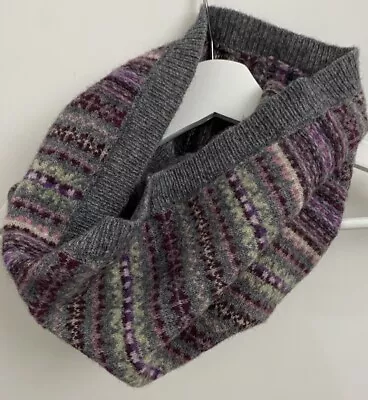 Fat Face Knitted Fairisle Snood Scarf Grey Pink Warm Soft Ski Hiking Walking • £10