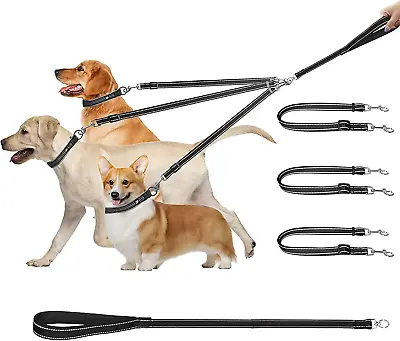 3 Dog Lead Reflective Detachable 3 Way Dog Leash Handle Padded Adjustable Tripl • £17.57