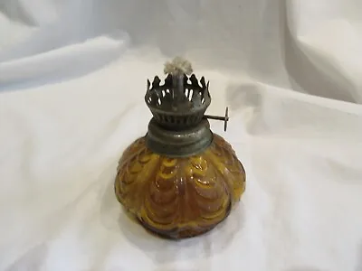 Vintage Oil Lamp  Marked Hong Kong Amber Glass Base GC 4  High • £8