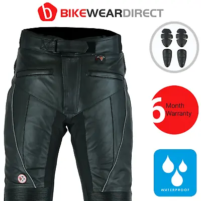 Waterproof Leather Motorbike Motorcycle Trousers With CE Armour Biker Racing • £109.99