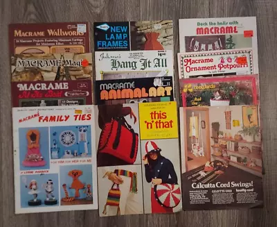 Lot Of (12) Vintage Macrame Pattern Books Christmas Crafts Hangers Purses Etc • $20