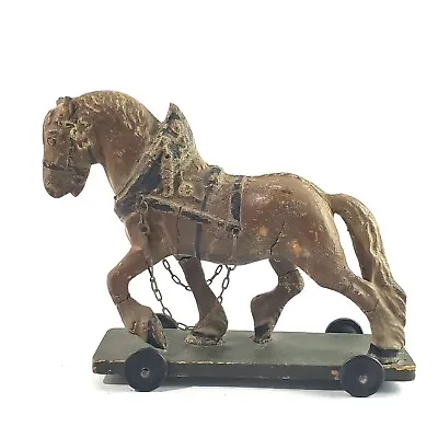 Vintage Child's Miniature Hobby Horse Toy On Wood Platform • $72.50