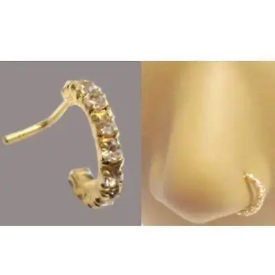 L Shape Nose Ring Stud Hoop Lab-Created Moissanite 20Ge 18K Gold Plated Silver • $20.25
