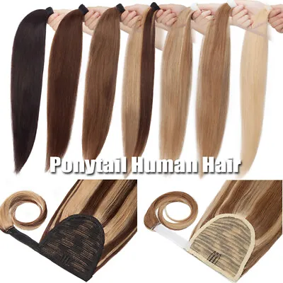 Thick Ponytail Clip In Remy Human Hair Extensions Wrap Around Hairpiece Jaw/Claw • $63.68