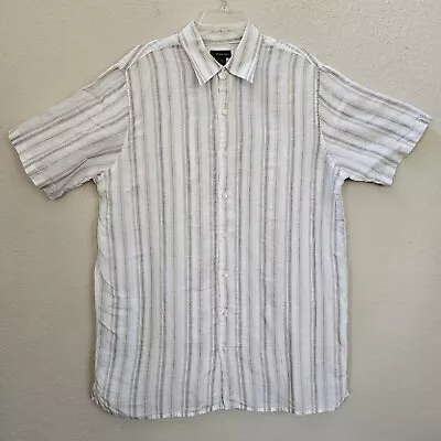 J. Ferrar Men's Linen Blend Shirt Size L TALL Button Short Sleeve Beige Brown • $13.88