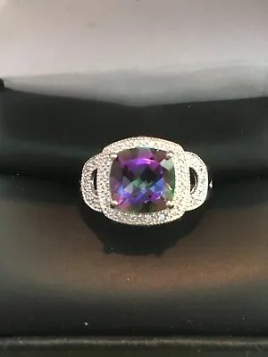 Ladies 925 Sterling Silver Mystic Topaz & Cubic Zirconia Size 8 • $39