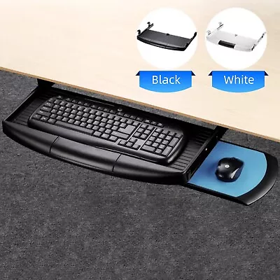 Steel Pull Out Keyboard Drawer Tray Under Desk W/ Hidden Mouse Holder Slide Rail • $23.99