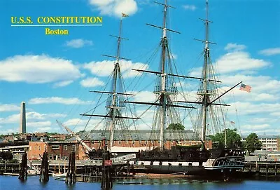 Postcard USS Constitution And Bunker Hill Monument Boston Massachusetts MA • $3.48