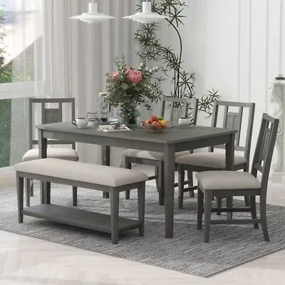 6 Piece Retro Dining Set Minimalist Dining Table And 4 X Upholstered Chairs • $815.08