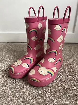 Infant Girls Pink Rainbows Wellington Boots Uk Size 11 Wellies • £4