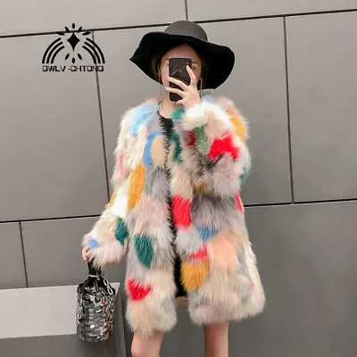 Women's Real Natural Multicolor Fox Fur Coat Outwear Ladies Fashion Warm Jacket • $230
