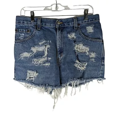 Vintage Levi's Shorts Womens 11 Blue Jean High Rise Mom Destroyed Denim USA Made • $15