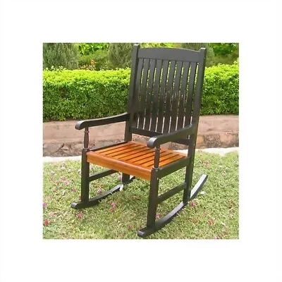 Pemberly Row Acacia Wooden Patio Rocker In Black/Oak • $227.15