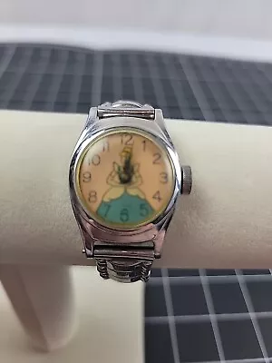 Vintage Cinderella Disney Watch With Child’s  Sized Band Silver Stretch 1950's • $15