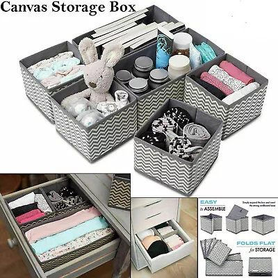 6 Section Canvas Storage Box Wardrobe Organiser Drawer Socks Ties Box Divide New • £8.85