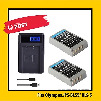 2x PS-BLS5 Battery + Charger For Olympus PEN E-PL6 E-PL7 E-PM2 OM-D E-M10 II • $49.90