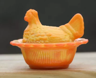 Bright Orange Milk Glass Mini Hen On Nest Chick Salt Dish Or Ring Holder Mosser • $16.50