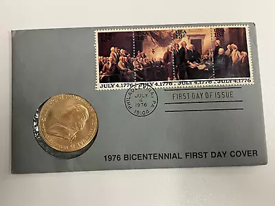 1976 Bicentennial THOMAS JEFFERSON First Day Cover Medal W/ Stamps PHILADELPHIA • $6