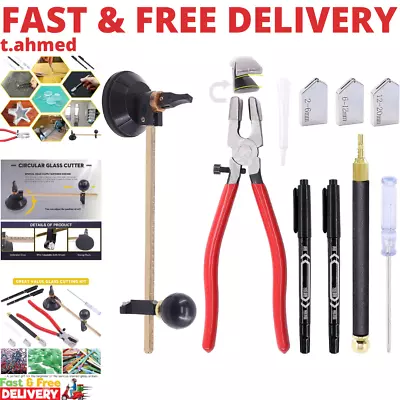 9 Pcs Glass Cutting Tool Set Kit Includes Adjustable Circular Glass Cutter Glas • $35.99