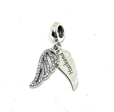 Sterling Silver 925 🌸 Sparkling Husband Angel Wing Memorial Charm & Pouch • £19.99