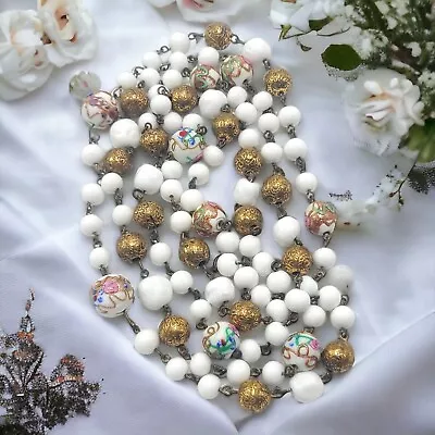 Vintage Venetian Wedding Cake Glass Bead Necklace 51 In Long Layer Neckmess • $50